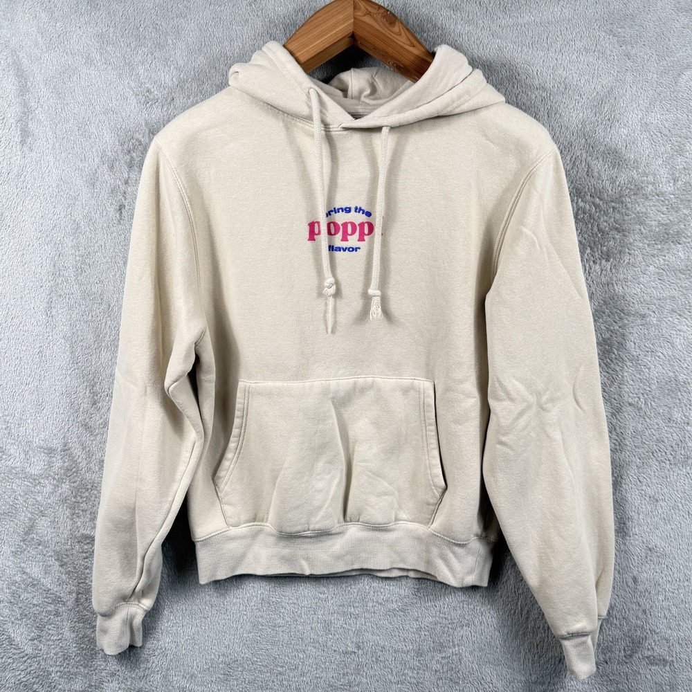 Poppi x Target Hoodie Womens XS Beige Graphic Fleece Wanna Get Juicy Sweatshirt